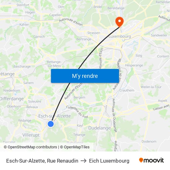 Esch-Sur-Alzette, Rue Renaudin to Eich Luxembourg map