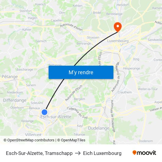 Esch-Sur-Alzette, Tramschapp to Eich Luxembourg map