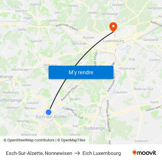 Esch-Sur-Alzette, Nonnewisen to Eich Luxembourg map