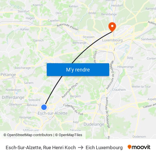 Esch-Sur-Alzette, Rue Henri Koch to Eich Luxembourg map