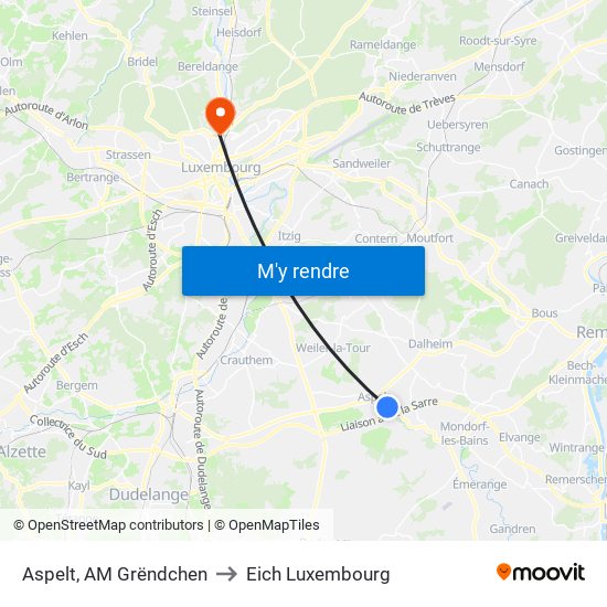 Aspelt, AM Grëndchen to Eich Luxembourg map