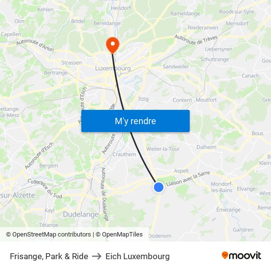 Frisange, Park & Ride to Eich Luxembourg map