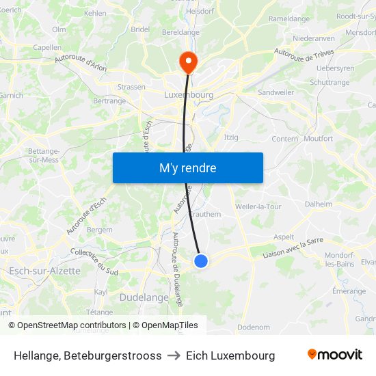 Hellange, Beteburgerstrooss to Eich Luxembourg map