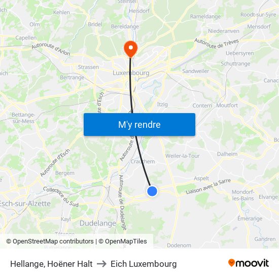 Hellange, Hoëner Halt to Eich Luxembourg map