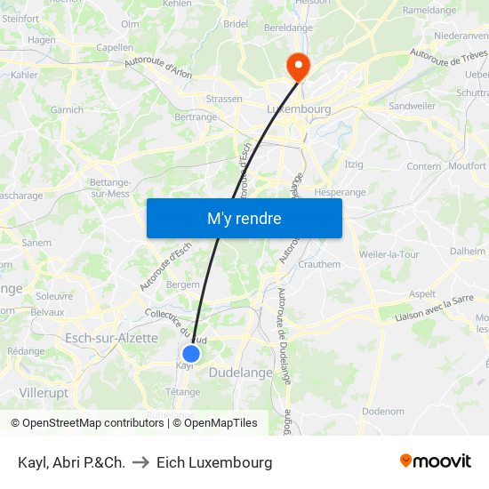 Kayl, Abri P.&Ch. to Eich Luxembourg map