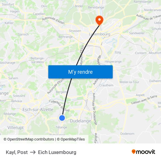 Kayl, Post to Eich Luxembourg map