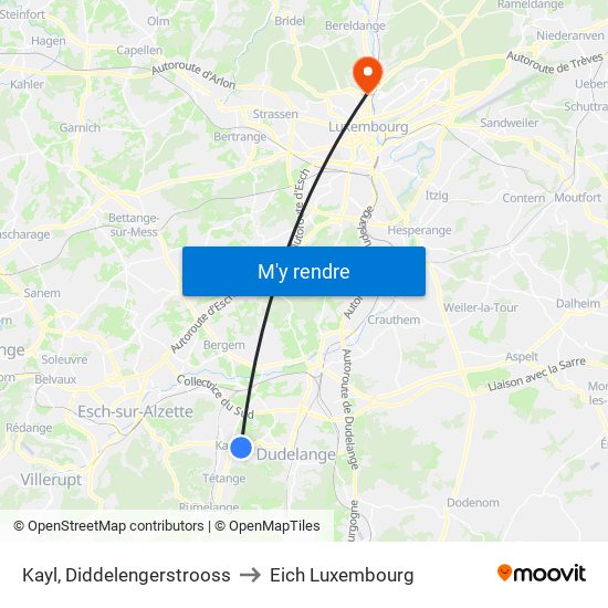 Kayl, Diddelengerstrooss to Eich Luxembourg map