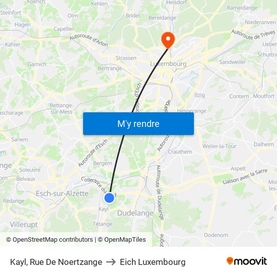 Kayl, Rue De Noertzange to Eich Luxembourg map