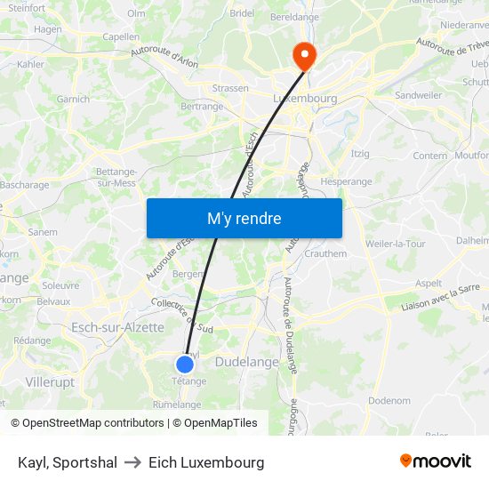 Kayl, Sportshal to Eich Luxembourg map