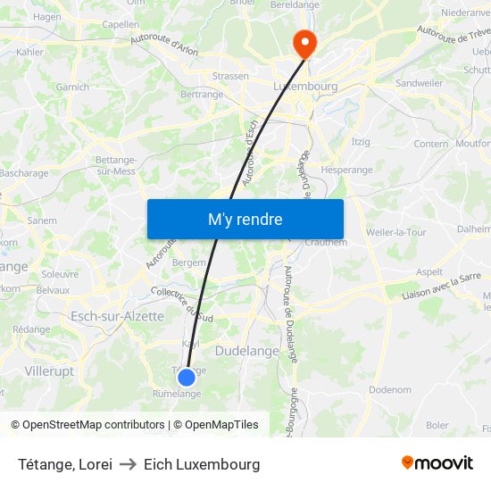Tétange, Lorei to Eich Luxembourg map