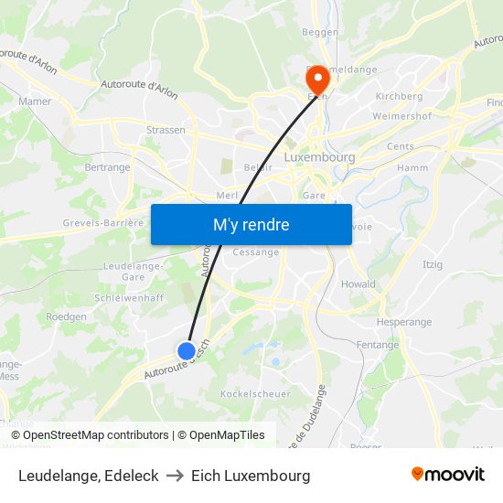 Leudelange, Edeleck to Eich Luxembourg map