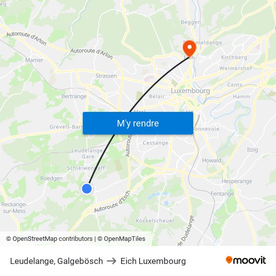 Leudelange, Galgebösch to Eich Luxembourg map