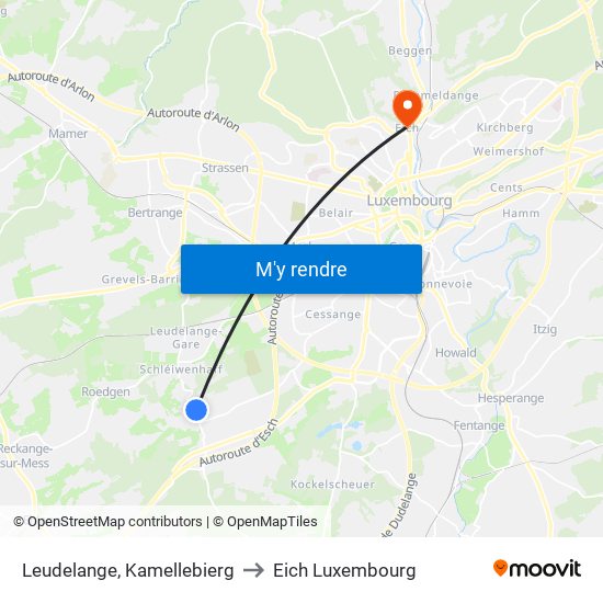 Leudelange, Kamellebierg to Eich Luxembourg map