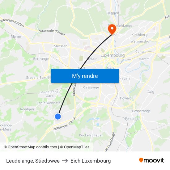 Leudelange, Stiédswee to Eich Luxembourg map