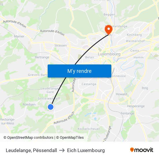 Leudelange, Pëssendall to Eich Luxembourg map