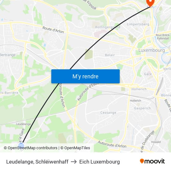 Leudelange, Schléiwenhaff to Eich Luxembourg map