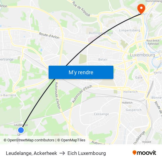 Leudelange, Ackerheek to Eich Luxembourg map
