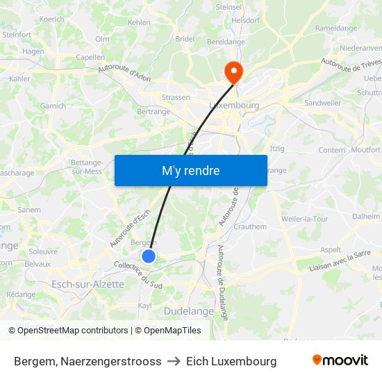 Bergem, Naerzengerstrooss to Eich Luxembourg map