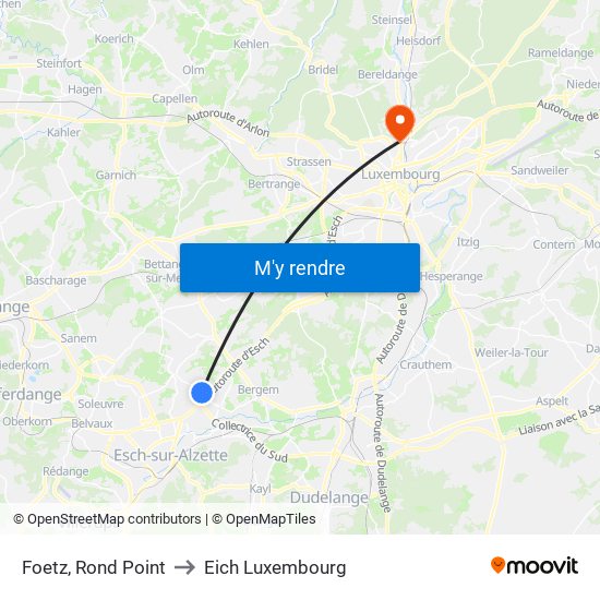 Foetz, Rond Point to Eich Luxembourg map