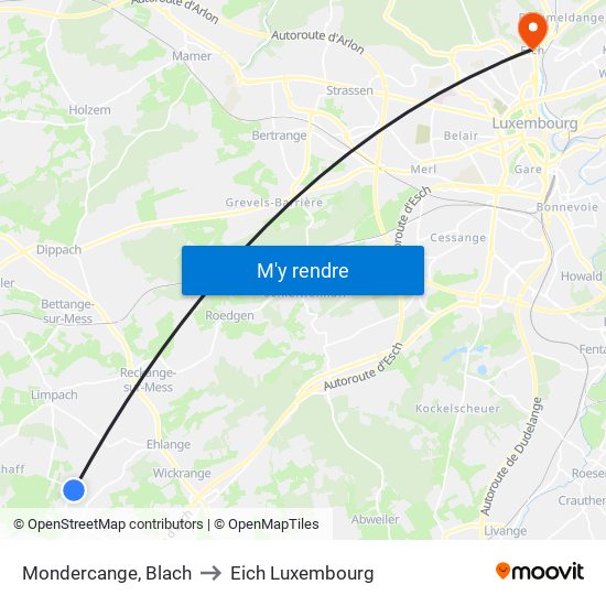 Mondercange, Blach to Eich Luxembourg map