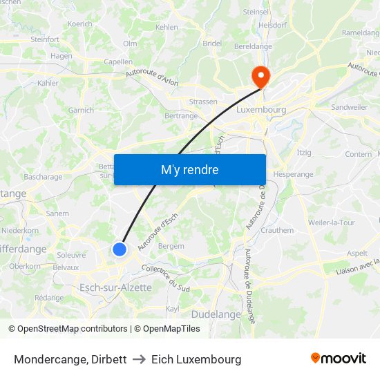 Mondercange, Dirbett to Eich Luxembourg map