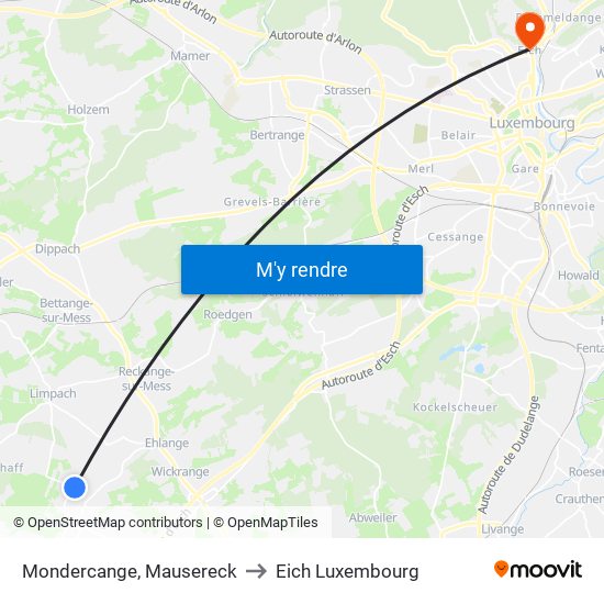 Mondercange, Mausereck to Eich Luxembourg map