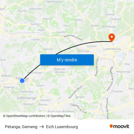 Pétange, Gemeng to Eich Luxembourg map