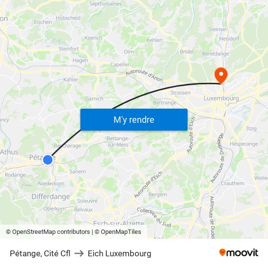 Pétange, Cité Cfl to Eich Luxembourg map