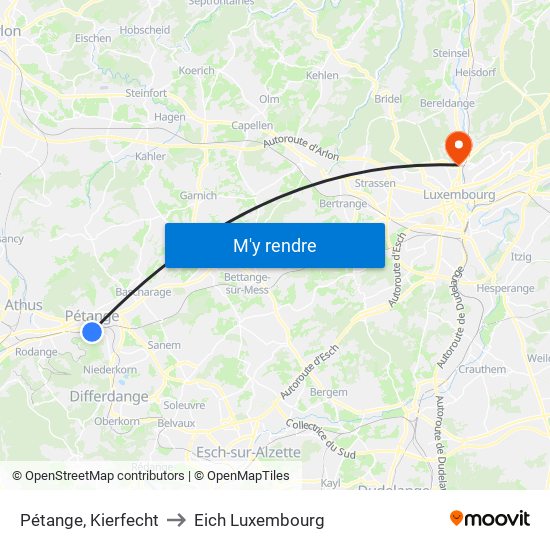 Pétange, Kierfecht to Eich Luxembourg map