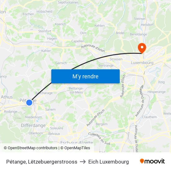 Pétange, Lëtzebuergerstrooss to Eich Luxembourg map