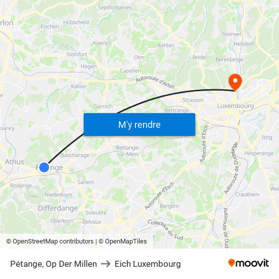 Pétange, Op Der Millen to Eich Luxembourg map