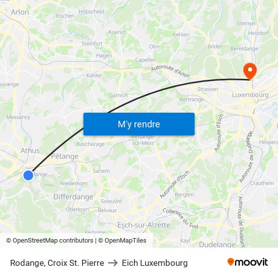 Rodange, Croix St. Pierre to Eich Luxembourg map