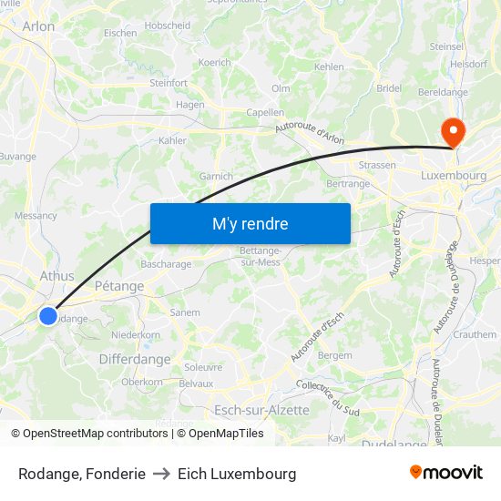 Rodange, Fonderie to Eich Luxembourg map