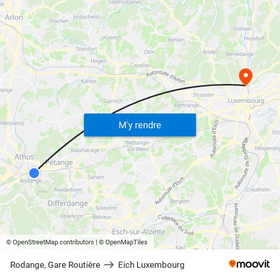 Rodange, Gare Routière to Eich Luxembourg map