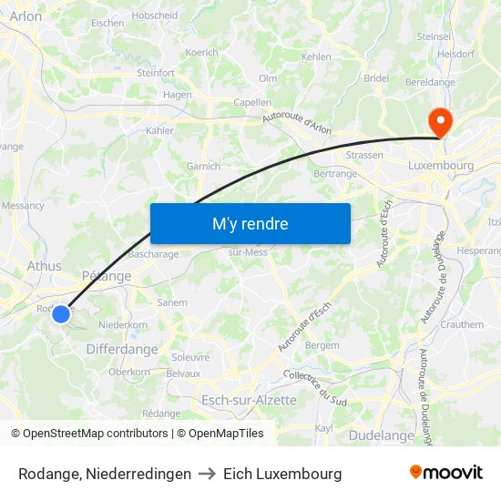 Rodange, Niederredingen to Eich Luxembourg map