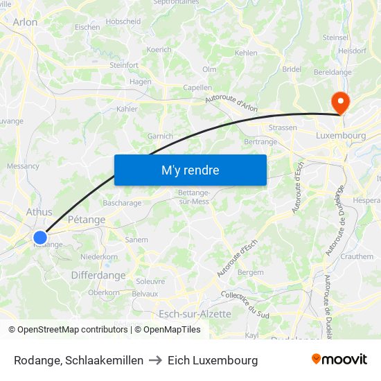 Rodange, Schlaakemillen to Eich Luxembourg map