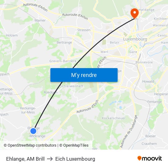 Ehlange, AM Brill to Eich Luxembourg map