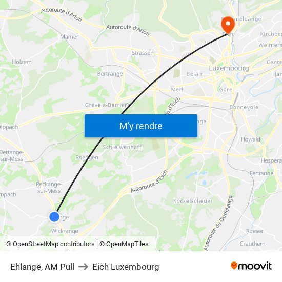 Ehlange, AM Pull to Eich Luxembourg map