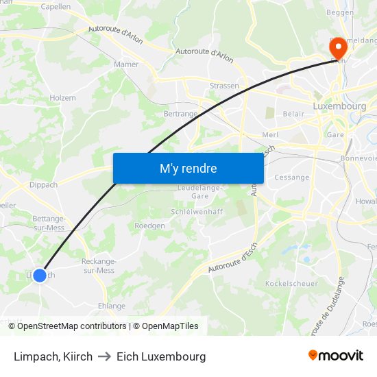 Limpach, Kiirch to Eich Luxembourg map