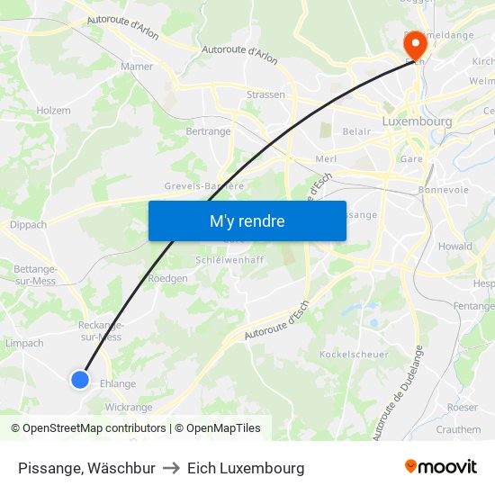 Pissange, Wäschbur to Eich Luxembourg map