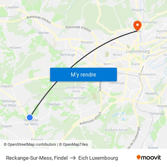 Reckange-Sur-Mess, Findel to Eich Luxembourg map