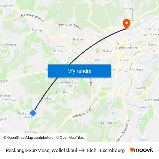 Reckange-Sur-Mess, Wollefskaul to Eich Luxembourg map