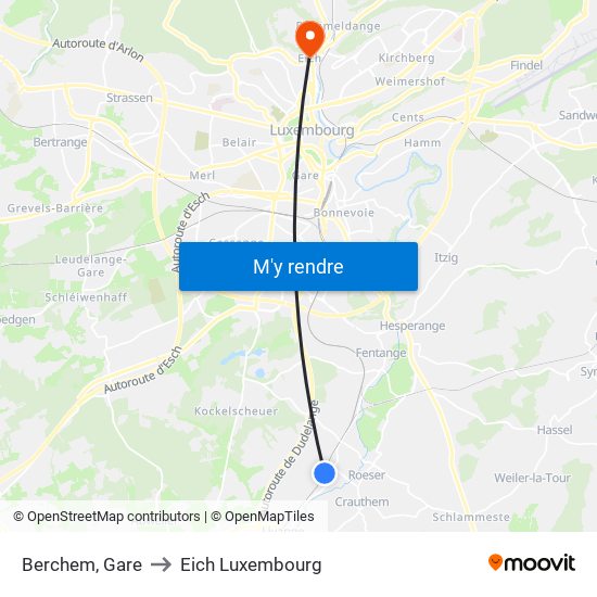 Berchem, Gare to Eich Luxembourg map