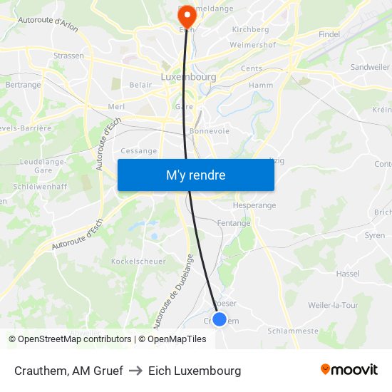 Crauthem, AM Gruef to Eich Luxembourg map