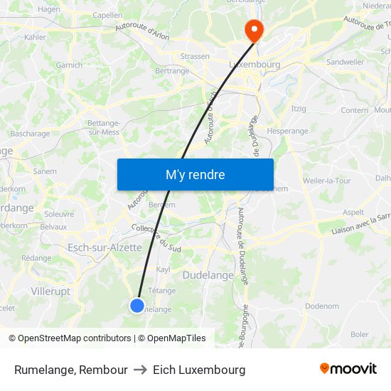 Rumelange, Rembour to Eich Luxembourg map