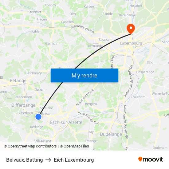 Belvaux, Batting to Eich Luxembourg map