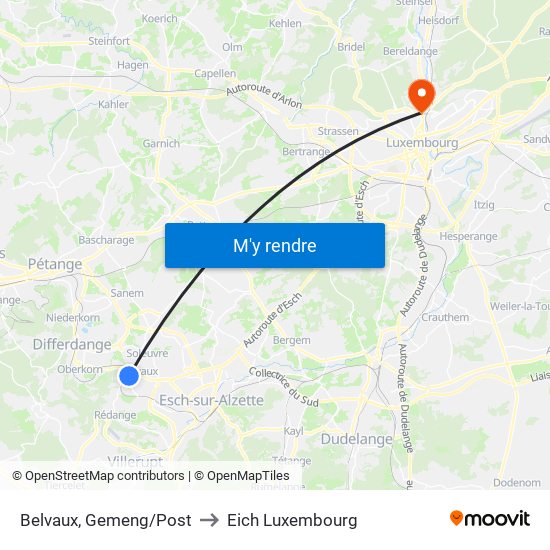 Belvaux, Gemeng/Post to Eich Luxembourg map
