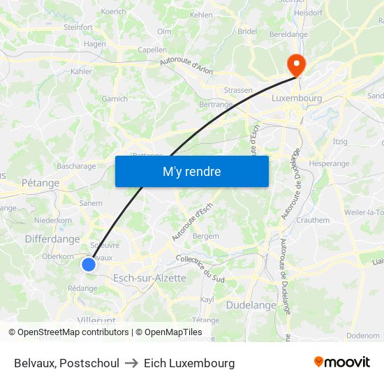 Belvaux, Postschoul to Eich Luxembourg map