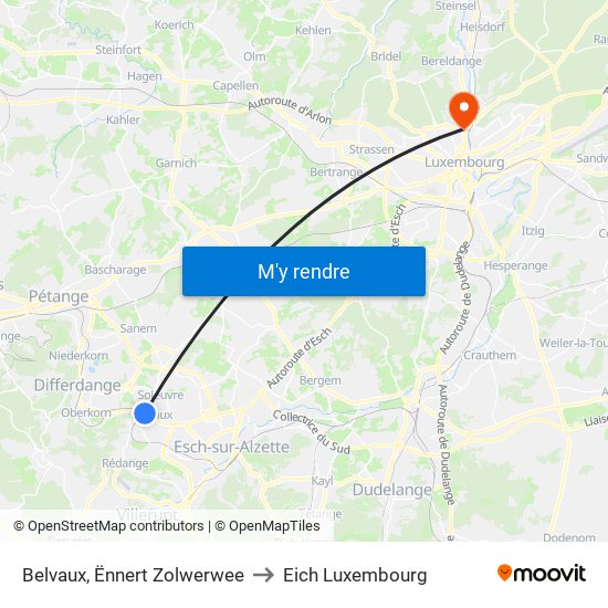 Belvaux, Ënnert Zolwerwee to Eich Luxembourg map