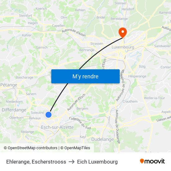 Ehlerange, Escherstrooss to Eich Luxembourg map